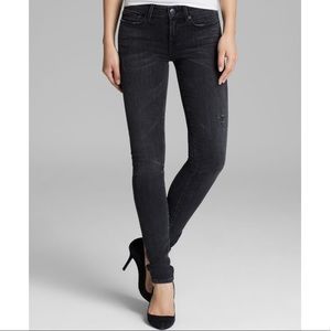 Vince Dylan Skinny Painted Stripe in Destructed Black
